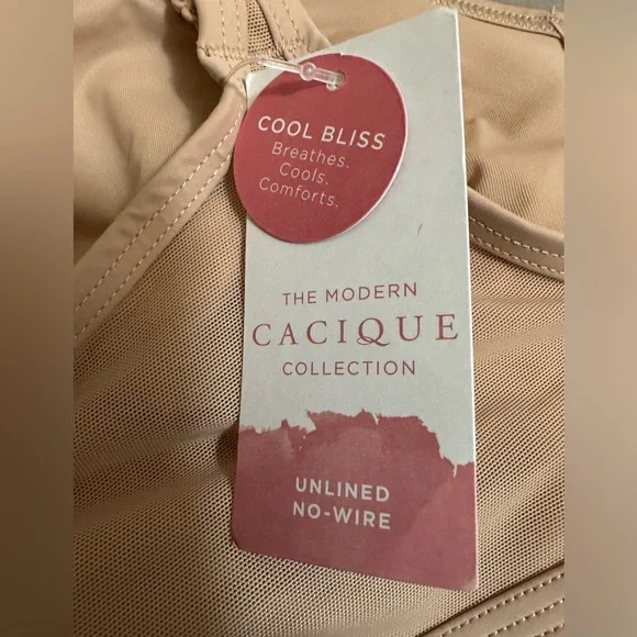 Cacique Bra CoolBliss Beige Unlined No-Wire Nylon/ Spandex Size 50D New With Tag - Picture 7 of 10